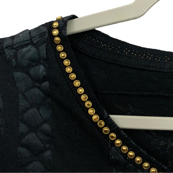 Robin’s Jean Black Snake Skin Denim Fray Patch Work Moto T-shirt Mens Size 2XL - Picture 3 of 8